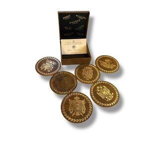 Vintage Design Philipp Brown Leather Set of 6 Coasters in Box 3.25"
